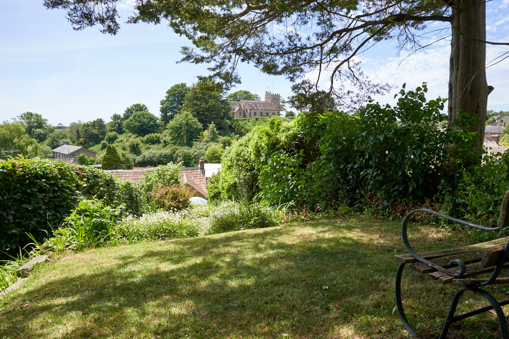 Terraced cottage garden with countryside views in Shipton Gorge